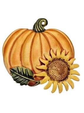 Tara Pumpkin Brooch Vintage Orange Yellow Enamel Sunflower Pin Signed J878